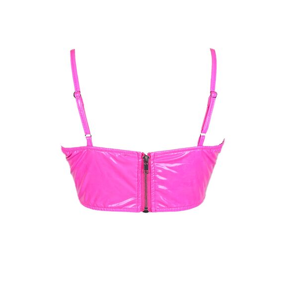 Y2K Hot Pink Vinyl Corset Top - Picture 4 of 6